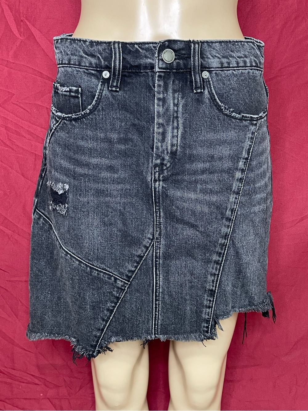 Blank NYC Black Denim Distressed Asymmetric Mini Skirt Size 26 Small NWOT